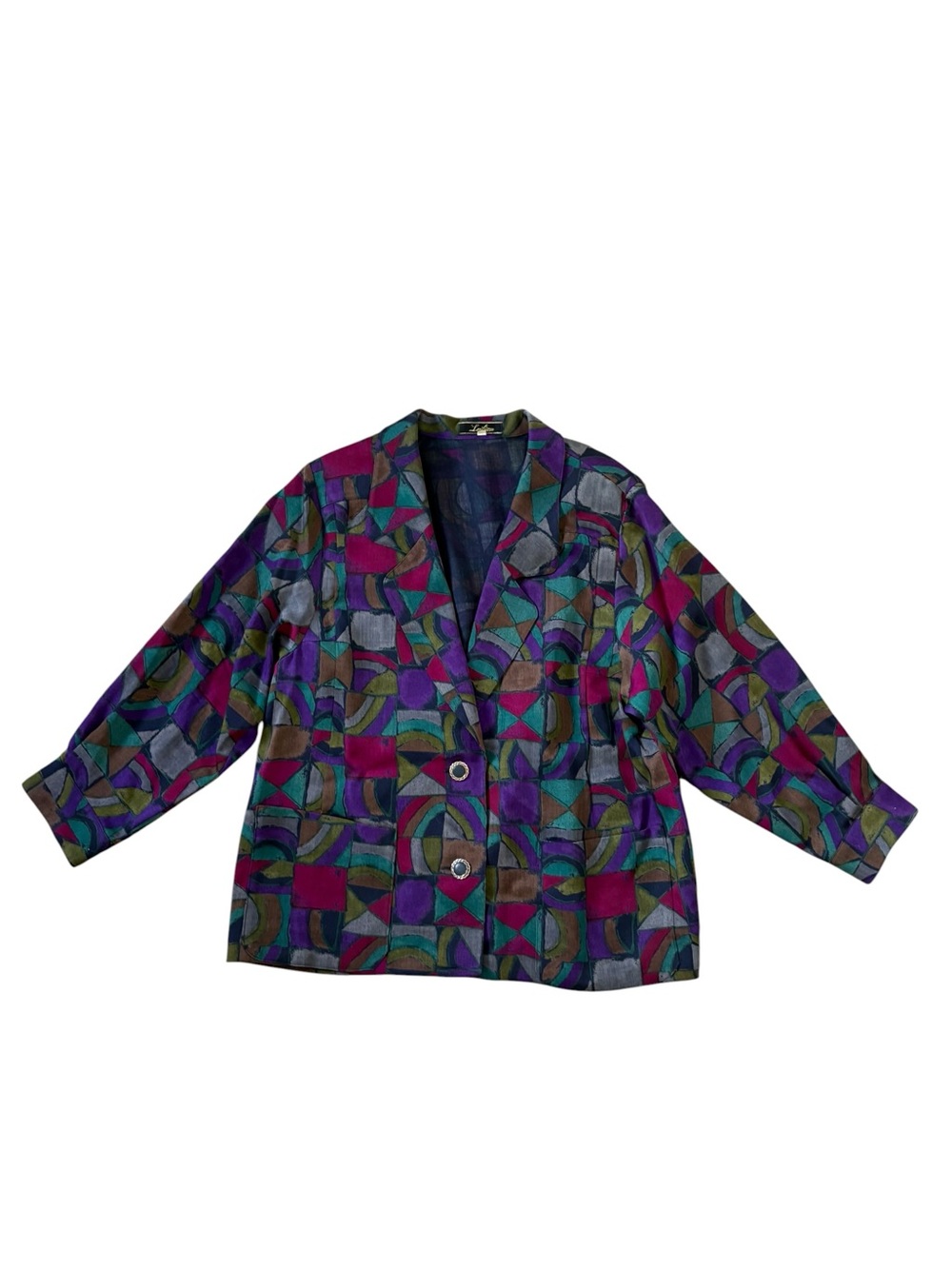 Vintage Leilian Made in Japan Geometric Print Wool Blazer/Jacket Sz 13+ L XL